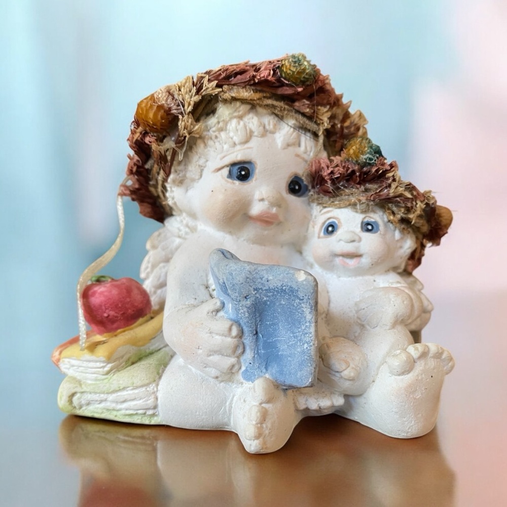 Dreamsicle “Read to Me” Charming Beige Angel Figurine with Colorful Accents